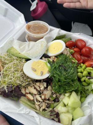 The vegan salad version of the non-vegan earth bowl wrap (according to the cook) menu says the wrap is vegan...grrr at The Juice Hive  in Bluffton