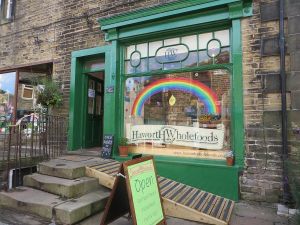 Our shop at the top of Main Street, Haworth, just above the church - look out for the rainbow! at Haworth Wholefoods in Haworth