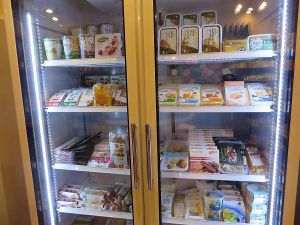 Lots of vegan cheese and yoghurt and chilled savouries at Haworth Wholefoods in Haworth