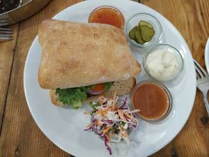 Vegan burger with homemade bread at Zest in Palolem