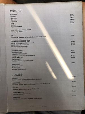 Menu at Zest in Palolem