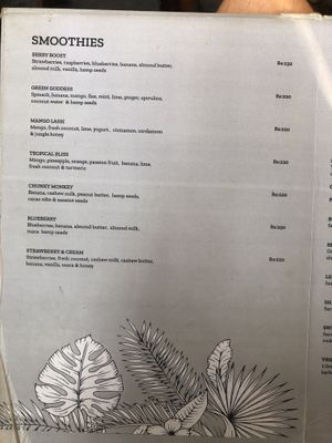 Menu at Zest in Palolem