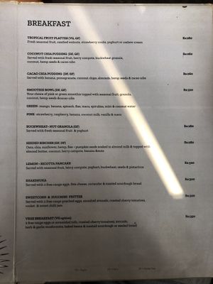 Menu at Zest in Palolem