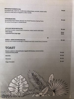Menu at Zest in Palolem