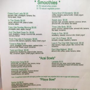 menu at Squeeze Juicery in Williamsville