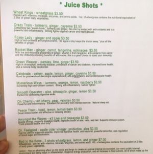 menu at Squeeze Juicery in Williamsville