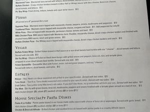 Vegan menu options  at Hell's Kitchen in Norfolk