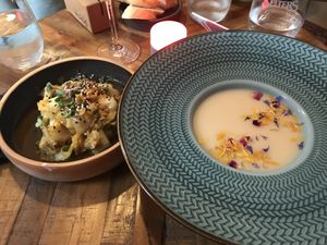 Starters: Kimchi and wine soup (absolutely recommend!) at Zwei und Zwanzig in Geisenheim