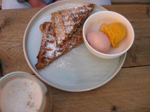 spelt waffles with ice cream (instead of cherries and whipped cream) at Zwei und Zwanzig in Geisenheim