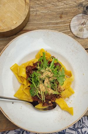 Parpadelle with mushroom stew and truffle oil at Zwei und Zwanzig in Geisenheim