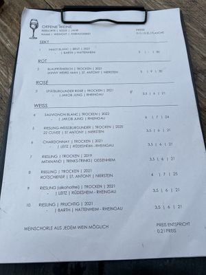 Wine menu   at Zwei und Zwanzig in Geisenheim