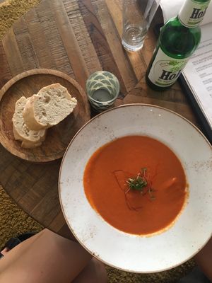 Gazpacho with bread at Zwei und Zwanzig in Geisenheim