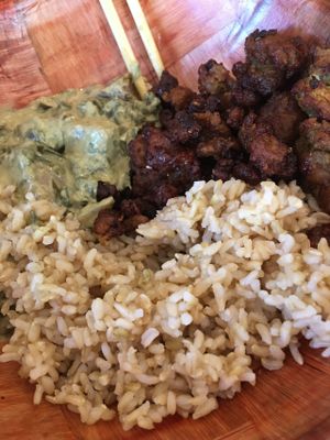 "Korean Chicken" / Rice / Asian Stew  at Umeke Market in Honolulu