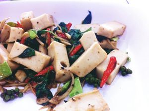 Tofu with basil at Brown Rice Healthy Canteen in Koh Samui