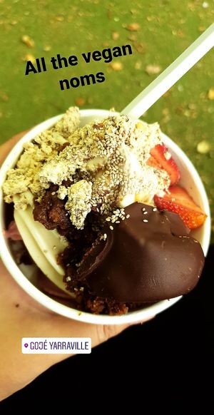 Halva and peanut butter chocolate bite on top at goje in Yarraville