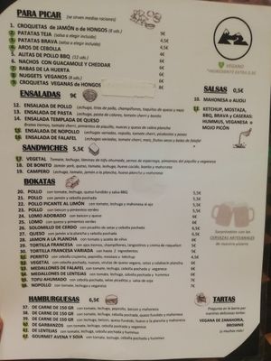 Menu at K2 in Bilbao