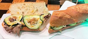 Vegan "bokata", shiitake mushrooms, courgette walnuts, vegan cheese at K2 in Bilbao