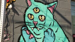 Street Art on the back of Blue Cat Café at Blue Cat Cafe in Austin