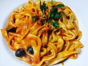 Pasta Arrabbiatta! Vegetarian & Vegan friendly! Suitable for gluten & lactose free!!! Enjoy   - Pasta Arrabbiata: apto para vegetarianos y veganos. Adaptable para sin gluten y sin lactosa!!! Buen provecho   at San Andrea  in Gran Canaria