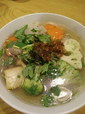 Hu Tiu (tapioca flour noodles and vegetable soup) at Amitaba in Ho Chi Minh City
