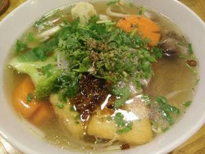 Mi (yellow noodles with vegetable soup) at Amitaba in Ho Chi Minh City