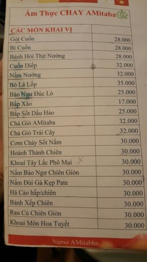 menu 2/6 at Amitaba in Ho Chi Minh City