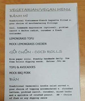 vegan menu (sept 2016) at Banh Mi Cafe in Torrensville