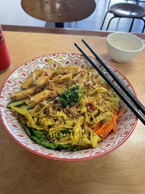 Mock Chicken & Tofu Noodle Bowl   at Banh Mi Cafe in Torrensville