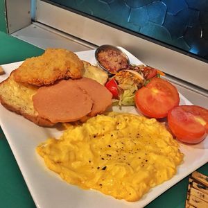 Vegetarian all day breakfast  at Up Case Cafe in Sandakan