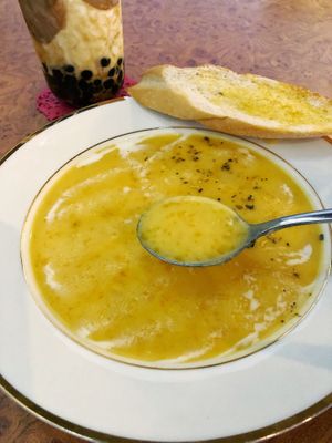 Vegetarian pumpkin soup at Up Case Cafe in Sandakan