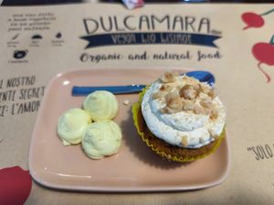 Carrot muffin with lemon cream, very good! at Dulcamara Bio Vegan Bistrot in Verona