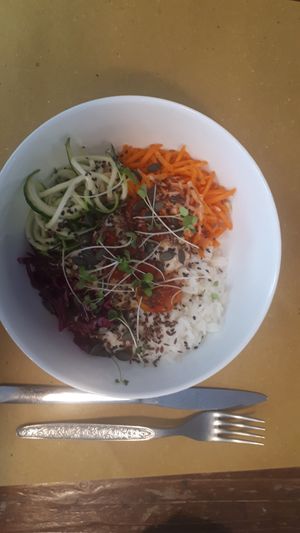 Bowl de crudités, riz et spaghettis de courgette at Dulcamara Bio Vegan Bistrot in Verona