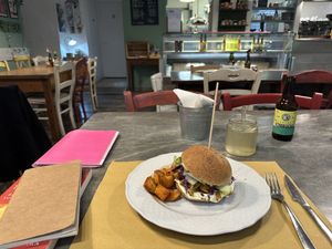Vegan burger with potatoes😄 at Dulcamara Bio Vegan Bistrot in Verona