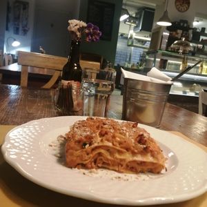 Pasta al forno at Dulcamara Bio Vegan Bistrot in Verona