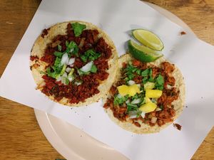 Chorizo, al pastor. Both delicious.  at Viko in Mexico City