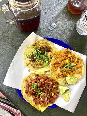 Al pastor, bbq, and I forget which the third taco   at Viko in Mexico City