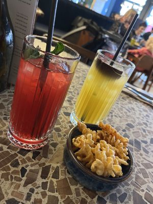 Mocktails and fried pasta (amuse-gueule)doc  at Zizzi - Queensferry St in Edinburgh