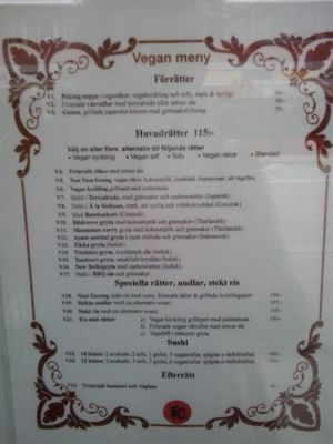 Vegan menu at Usagi in Gothenburg
