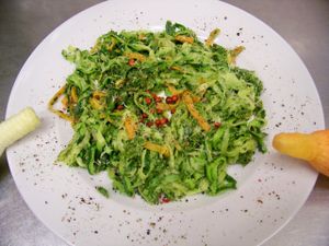 zucchini pasta with parsley pesto at Vegancja in Plock