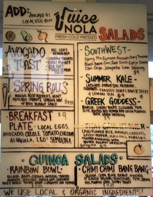 Food menu at Juice NOLA in New Orleans