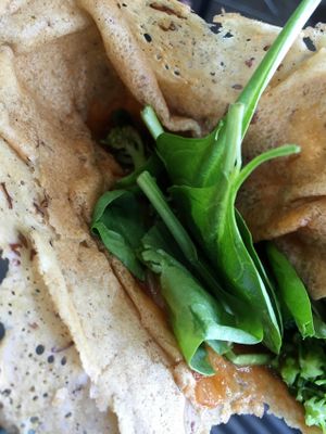 Salsa- too good to wait for this vegan gluten-free crepe at The Crepe Cart in New Orleans