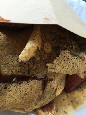 Fruit (strawberries) with organic chocolate syrup- vegan and gluten free at The Crepe Cart in New Orleans