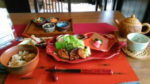 Vegan lunch set for 1200 yen. at Ajyari in Osaka