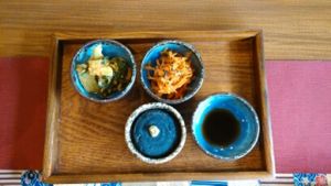 Close up of the small dishes that come with the lunch set. All vegan. at Ajyari in Osaka