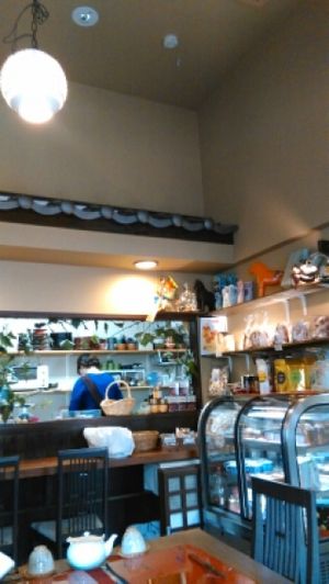 counter inside with small shop at Ajyari in Osaka