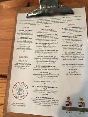 The current menu 2/11/17 at Earth and Stars in Brighton