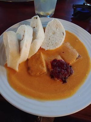 Szegedin goulash with dumplings at Vegan's Prague in Prague