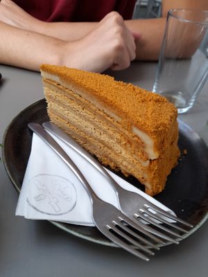 Vegan honey cake at Vegan's Prague in Prague