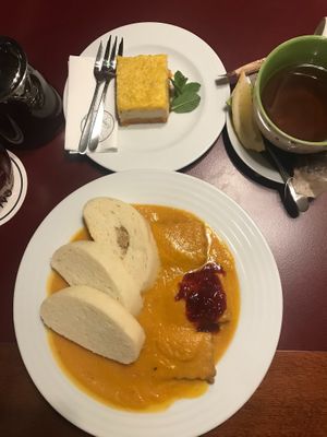 Svíčková, cake, and tea at Vegan's Prague in Prague