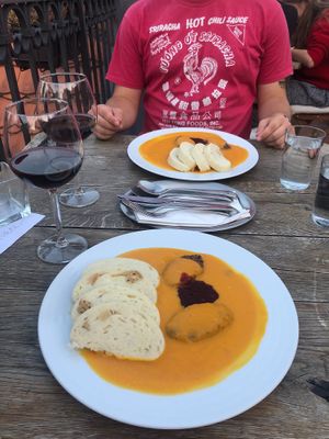 Svíčková and red wine at Vegan's Prague in Prague